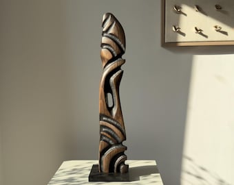 Abstract Wood Sculpture, Hand-Carved Black Beech Sculpture, Contemporary Modern Art, Sentinel