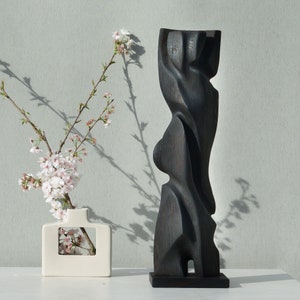 Contemporary black wooden sculpture 21 abstract art piece handcrafted with 'Yakisugi' finish Black elegant home decor image 2