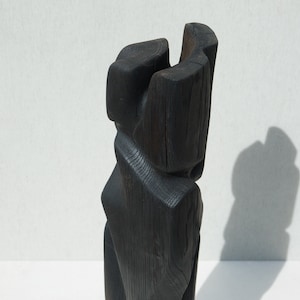Contemporary black wooden sculpture 21 abstract art piece handcrafted with 'Yakisugi' finish Black elegant home decor image 3