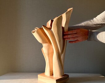 18" Handcrafted walnut wood sculpture | Minimalist natural design | Unique home decor |
