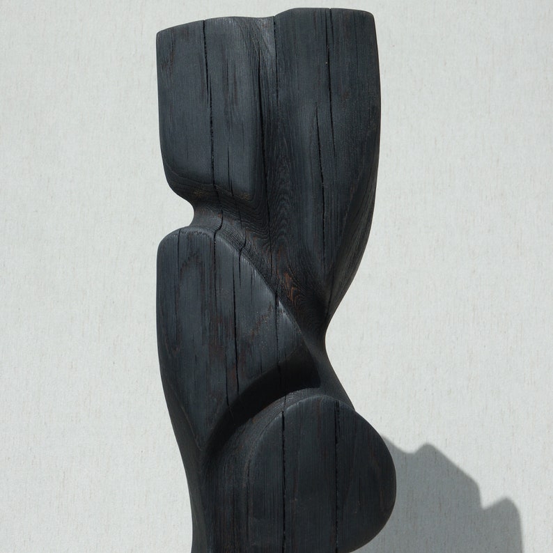 Contemporary black wooden sculpture 21 abstract art piece handcrafted with 'Yakisugi' finish Black elegant home decor image 7