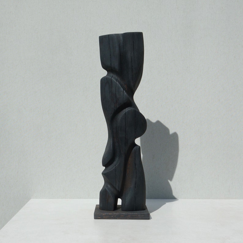 Contemporary black wooden sculpture 21 abstract art piece handcrafted with 'Yakisugi' finish Black elegant home decor image 8