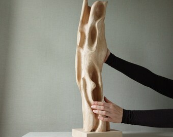 Sculpture en bois abstraite faite main de 26 po. - une oeuvre d'art unique et inimitable