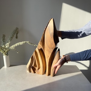 Hand-Carved Walnut Wood Sculpture: Modern Abstract Art, Flowing Unity