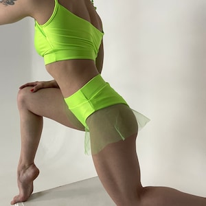 Neon Green Pole Dance Set, Pole Dance Costume, Shorts With Skirt , Pole Dance Set, Pole Dance Suit, Pole Fitness Outfit, Exotic Pole Dance