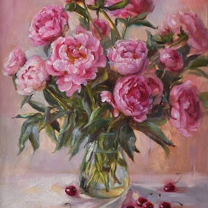 Original oil painting Peonies Ukrainian painting  Oil painting Optimistic painting on canvas Artwork