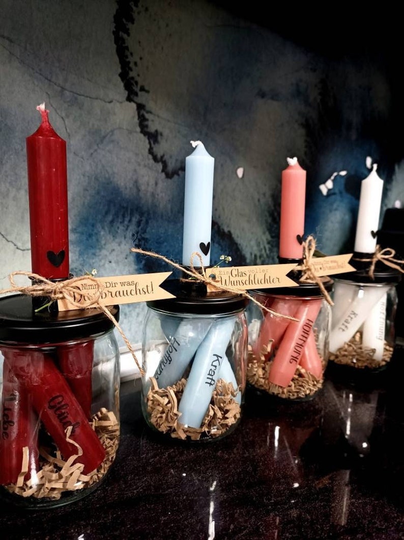 Wunschlichter Kerzenglas Deko Geschenk Mitbringsel Geburtstag Muttertag Trauer Kerzenhalter Bild 2