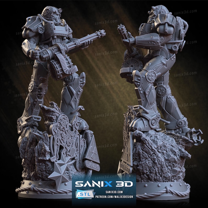 Statue imprimée en 3D Fallout T-60 Power Armor, figurine miniature à collectionner, idée cadeau non peinte Échelle 1/10 image 3