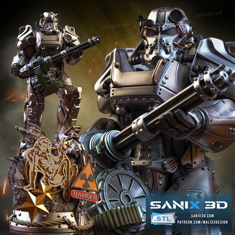 Statue imprimée en 3D Fallout T-60 Power Armor, figurine miniature à collectionner, idée cadeau non peinte Échelle 1/10 image 4