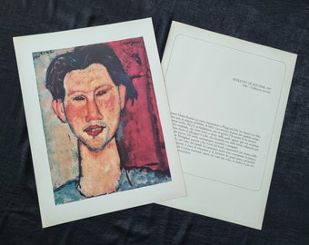 Vintage Modigliani-lithografie "Portret van Soutine, 1917" – editie 1963. Afmetingen: 48 x 36 cm. Verzamelobject.