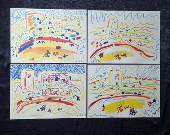 Pablo Picasso (1881-1971) Lot van 4 vintage lithografieën uit de jaren 60, afmetingen 27 x 37,5 cm.