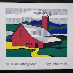 Roy Liechtenstein "Fienile Rosso II, 1969 " Dimensioni 130x100 cm. 51,18"x39,37" Grande poster serigrafico originale vintage del 1989