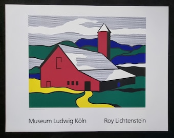 Roy Liechtenstein "Red Barn II, 1969" Formaat 130 x 100 cm. 51,18"x39,37" Grote originele vintage zeefdrukposter uit 1989