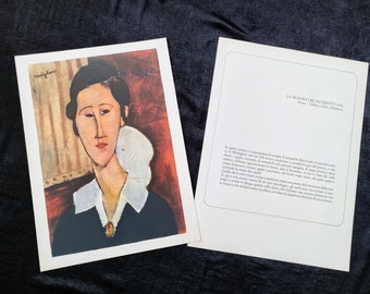 Vintage Modigliani-lithografie "De dame met de revers, 1918" – editie 1963. Afmetingen: 48 x 36 cm. Verzamelobject.