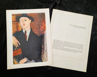 Vintage Modigliani-lithografie "Portret van Paul Guillaume, 1916" – editie 1963. Afmetingen: 48 x 36 cm. Verzamelobject.