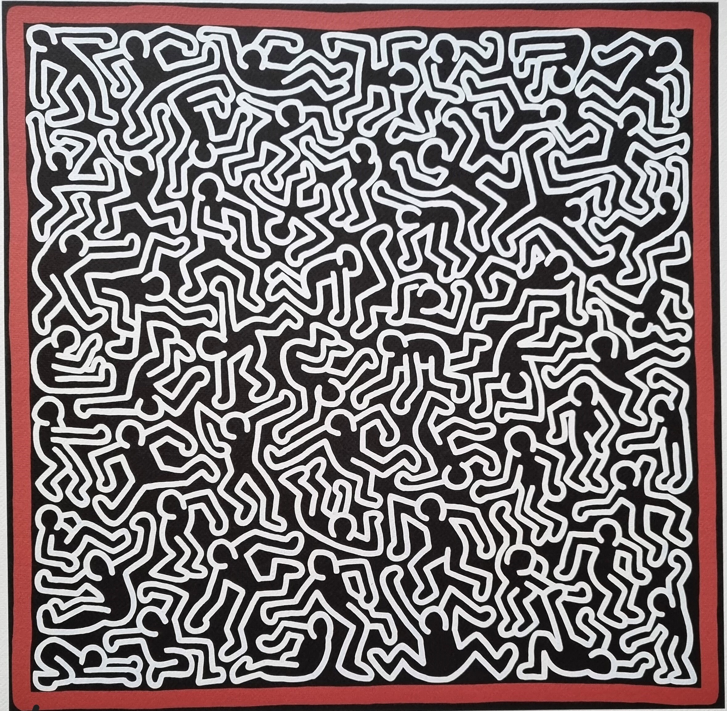 Poster Keith Haring - Cœur Ailé 50x50 Cm - Impression Sur Toile Coton, Made In Italy, Idéal Pour Salon Ou Bureau