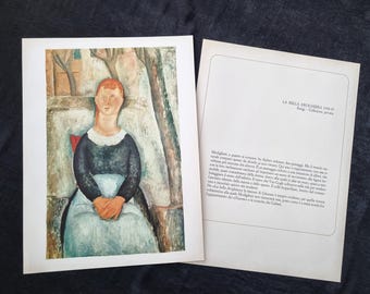 Vintage Modigliani-lithografie "De Schone Kruidenier, 1918" – editie 1963. Afmetingen: 48 x 36 cm. Verzamelobject.