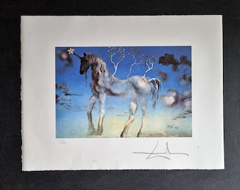 Salvador Dalí "EL UNICORNIO FELIZ". Impresión offset, numerada. (Dalí # Surrealismo # Cubismo) Decoración del hogar.
