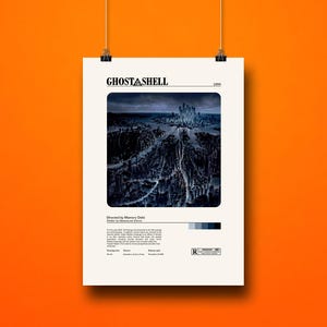 Ghost In The Shell Anime poster, minimal mid century modern manga design
