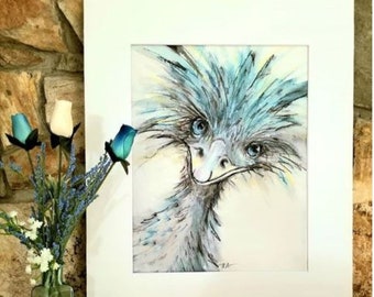 Emu, Say What - Emu, Original Watercolor Art Print, Emu Lover, Bird Painting, Signed & Numbered Print, Wall Art