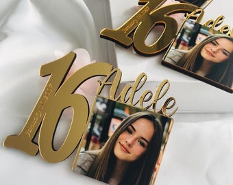 Custom Rose Gold Sweet 16 Photo Magnets, Personalized Gift, Sweet 16 Birthday Favors, Sweet 16 Frames, Birthday Party Gift, Quinceañera Gift