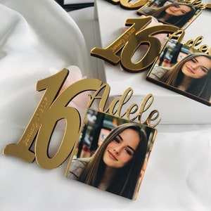 Custom Rose Gold Sweet 16 Photo Magnets, Personalized Gift, Sweet 16 Birthday Favors, Sweet 16 Frames, Birthday Party Gift, Quinceañera Gift