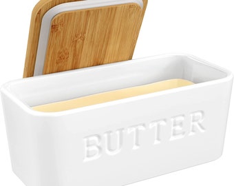 Large Butter Dish with Lid for Countertop, Ceramic Butter Container, Butter Keeper for Counter or Fridge, White Butter Holder Storage