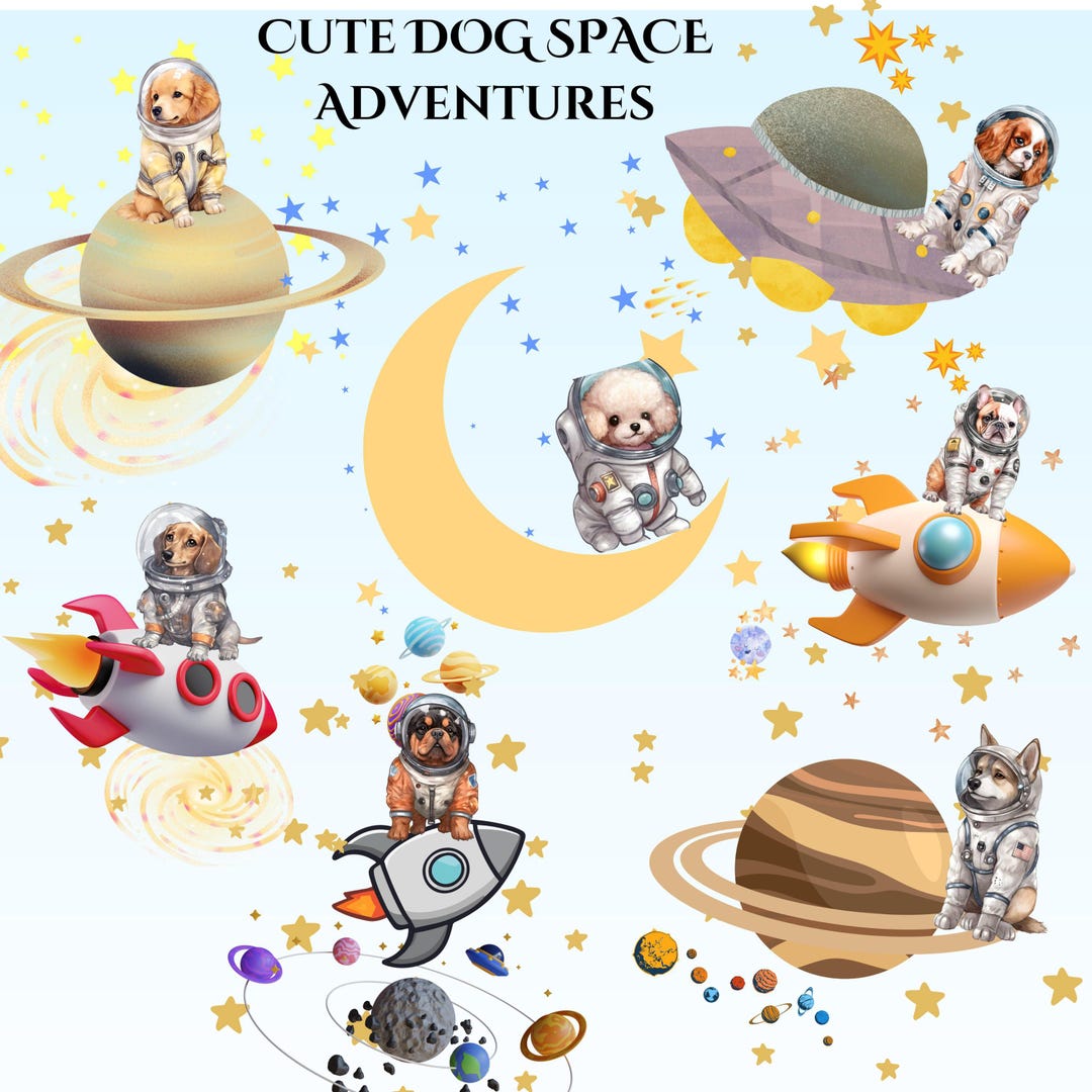 Cute Space Dogs Png, Astronaut Dog Png Bundle, Watercolor Dog Clipart ...
