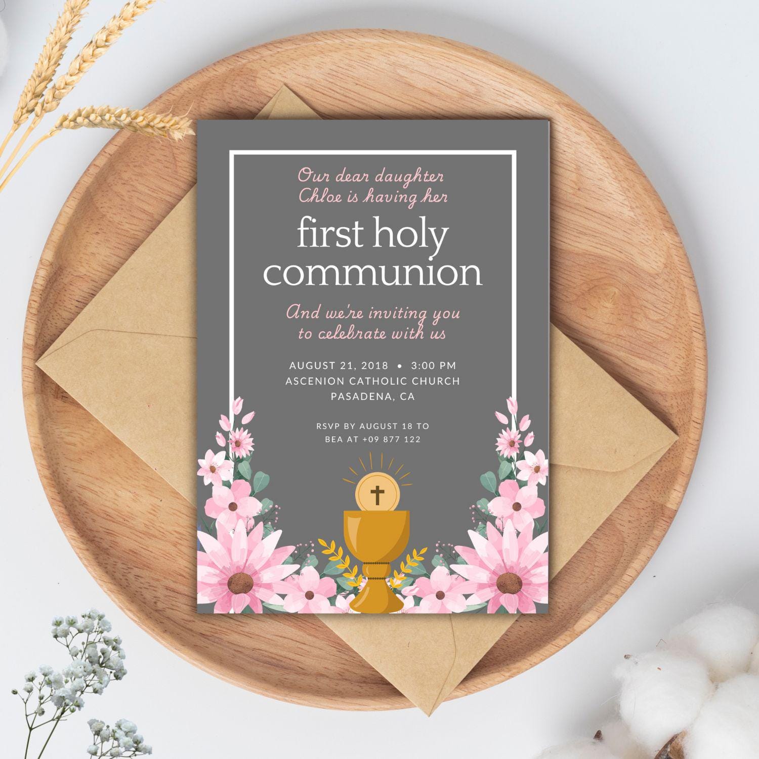 Printable First Communion Invitation | Holy Communion Card | Editable ...