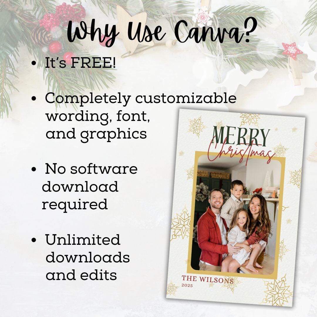 Editable Photo Christmas Card | Canva Template (digital Download) - Etsy
