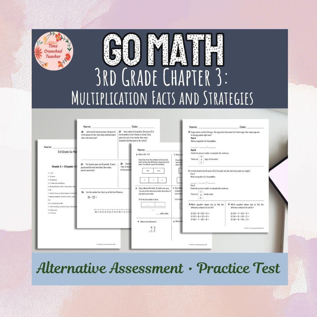 3rd Grade Multiplication Practice Test | Go Math Chapter 3 (printable ...