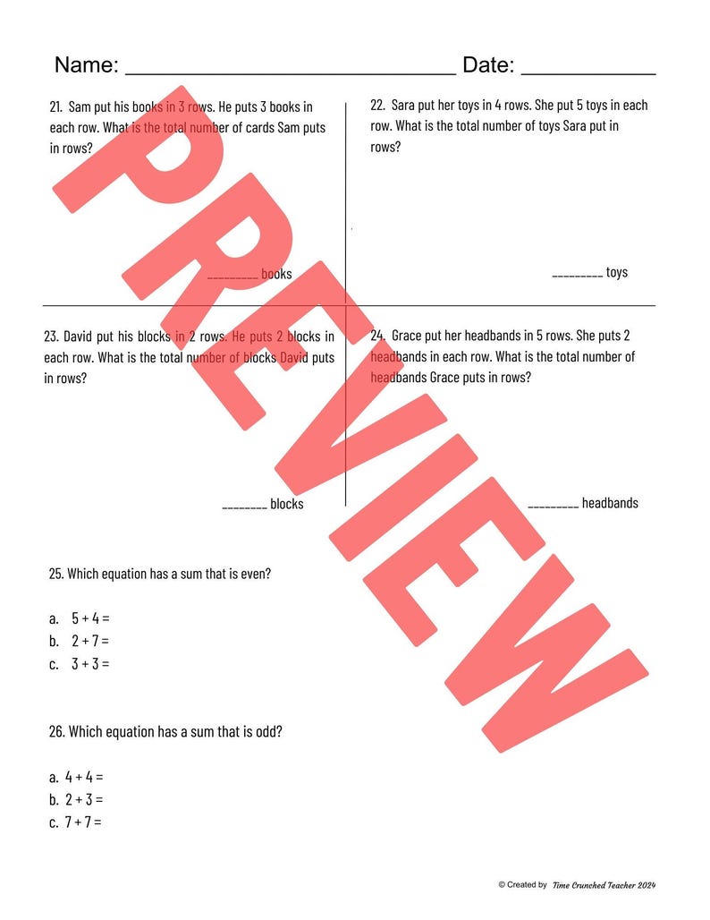Printable 2nd Grade Go Math Ch. 4 : Equal Groups | Math Practice Test ...