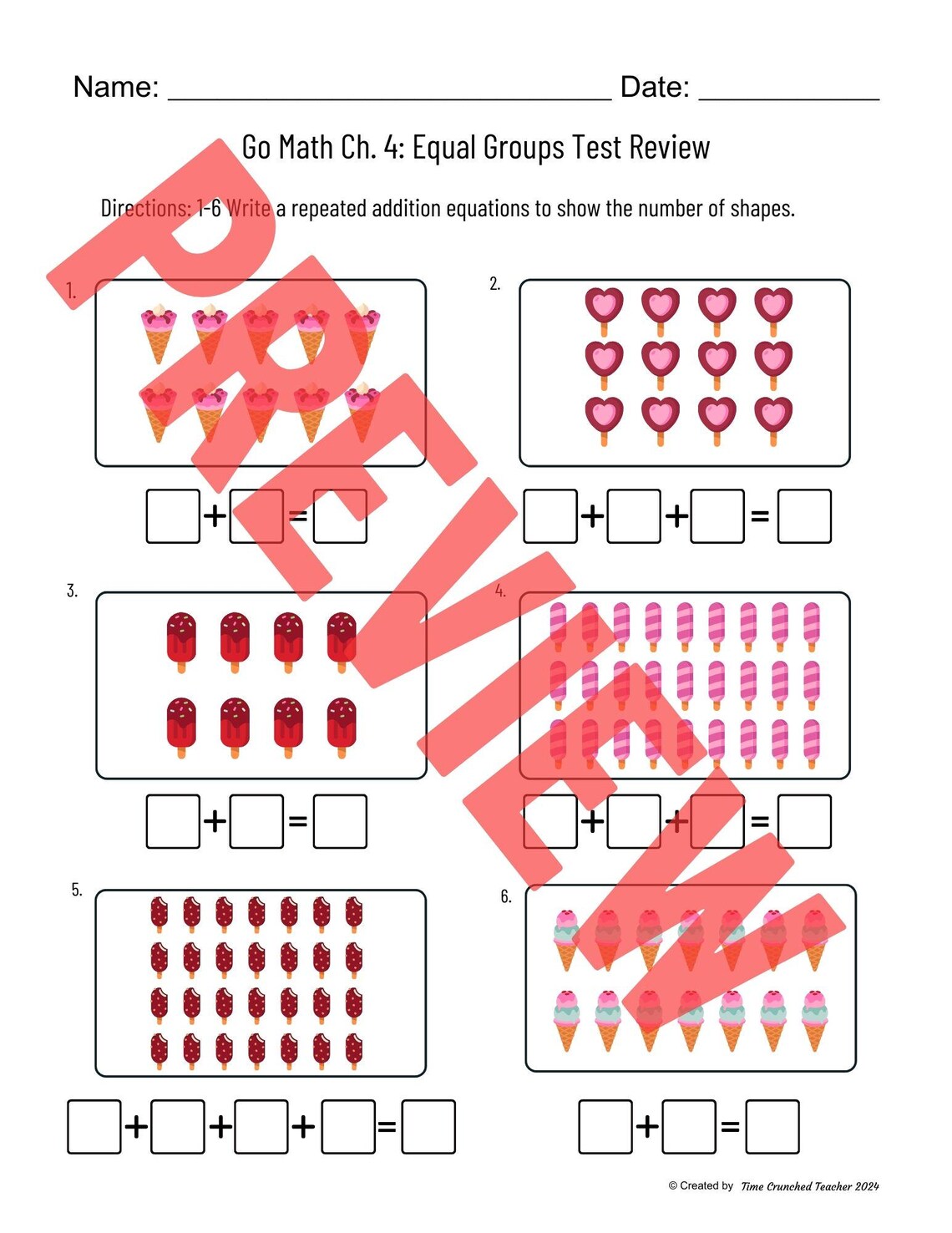 Printable 2nd Grade Go Math Ch. 4 : Equal Groups | Math Practice Test ...