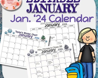 Editable January 2024 Calendar, Printable Fillable Monthly PDF Planner