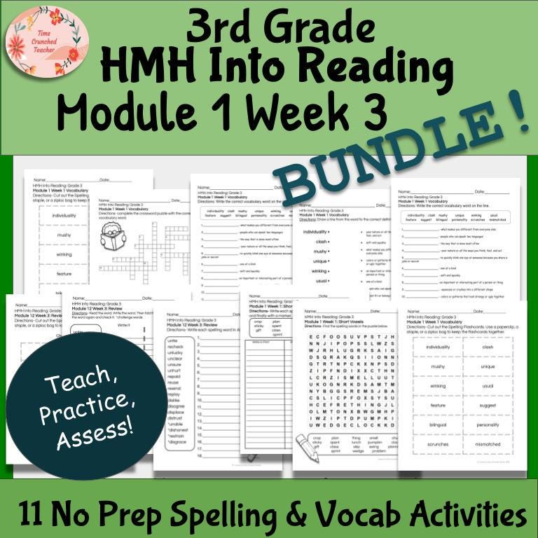 3rd Grade HMH Into Reading Module 1 Week 3 Spelling & Vocabulary Weekly ...