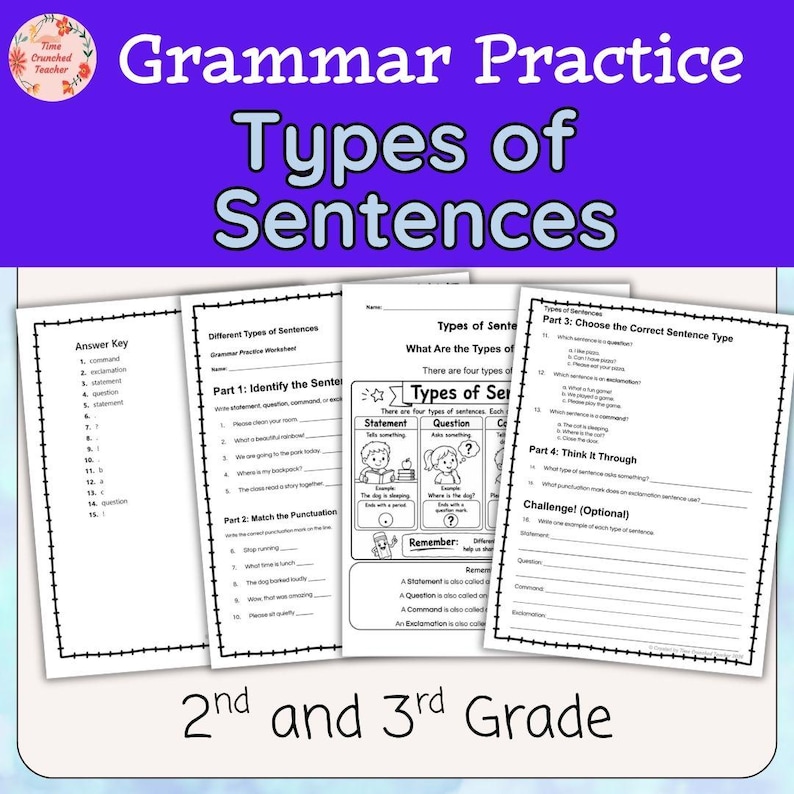 Types of Sentences Worksheets 2nd & 3rd Grade | Grammar Practice ...