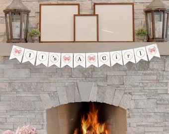 Banderines para niña, banderines rosas, banderines para baby shower, banderines para fiesta, banderines de cumpleaños, descarga instantánea, banderines para baby shower de niña