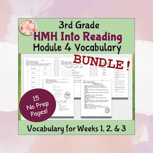 Paquete de hojas de trabajo de vocabulario del módulo 4 de HMH Into Reading para tercer grado (semanas 1-3)