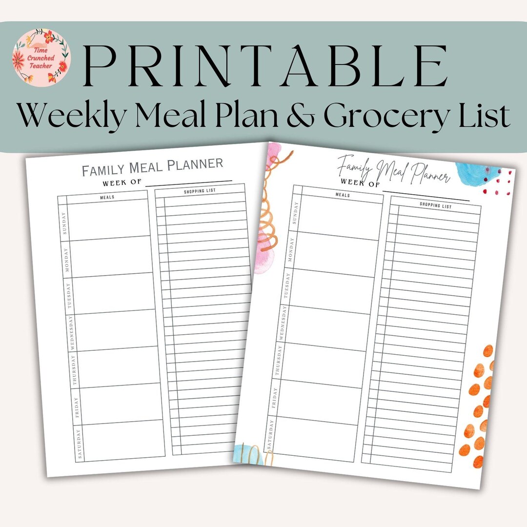 Meal Planner Printable, Weekly Food Diary, Meal Tracker, Food Journal ...