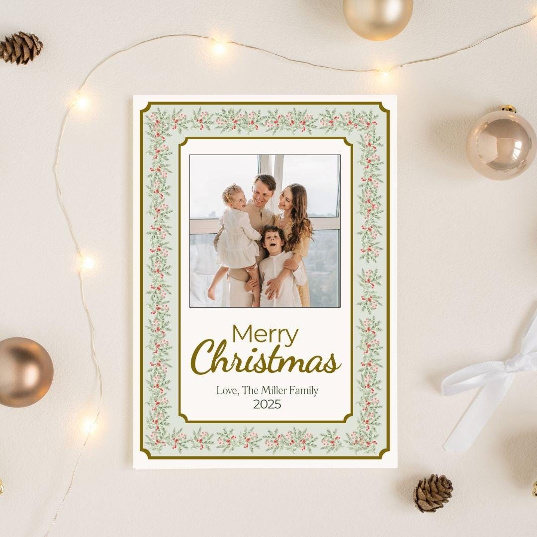 Editable Merry Christmas Card Template | Green Plaid Photo Card | Canva ...