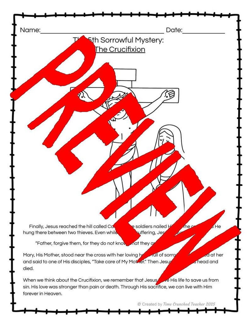 Printable Catholic School Worksheets | the Sorrowful Mysteries of the ...