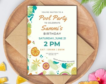 Printable Pool Party Invitation | Summer Pool Party | Editable Invitation | Digital Pool Party Invitation | Canva Template