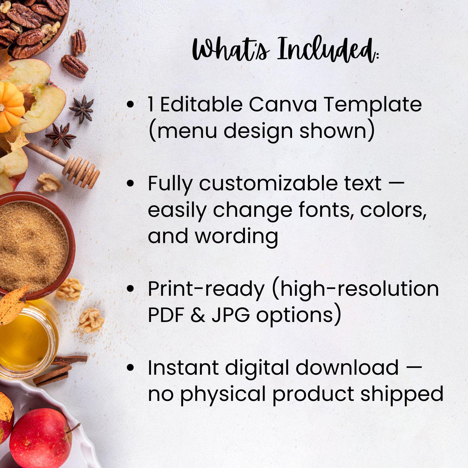 Editable Friendsgiving Menu Template Thanksgiving Dinner Menu