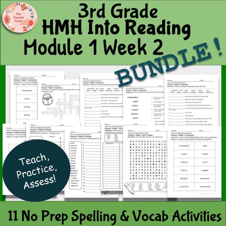 3rd Grade HMH Into Reading Module 1 Week 2 Spelling & Vocabulary Weekly ...