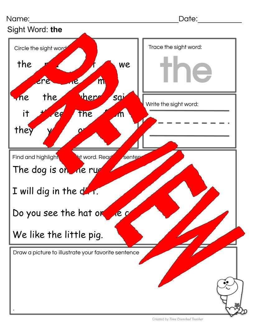 Kindergarten Sight Words | Fry's Words 1-5 | Printable Sight Word ...
