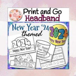 Afdrukbare Happy New Year 2024-hoofdbanden: 3 versies om uit te kiezen! Geen voorbereiding – Print & Go!
