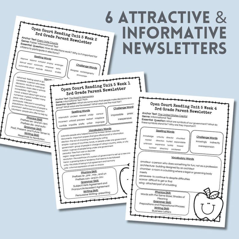 Printable 3rd Grade Open Court Reading UNIT PARENT 5 NEWSLETTERS One ...