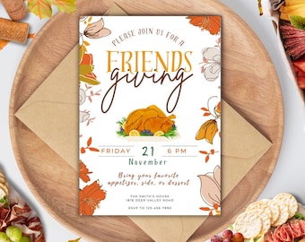 Editable Friendsgiving Invitation Template | Thanksgiving Party Invite | Fall Gathering Printable | Instant Digital Download