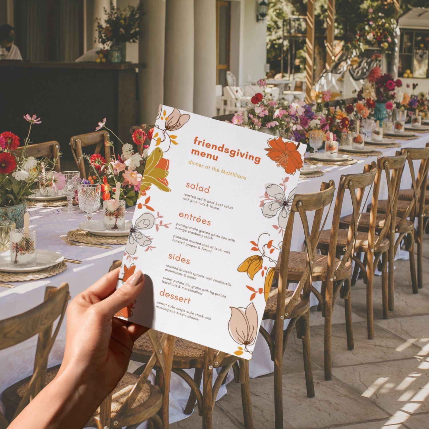 Editable Friendsgiving Menu Template Thanksgiving Dinner Menu
