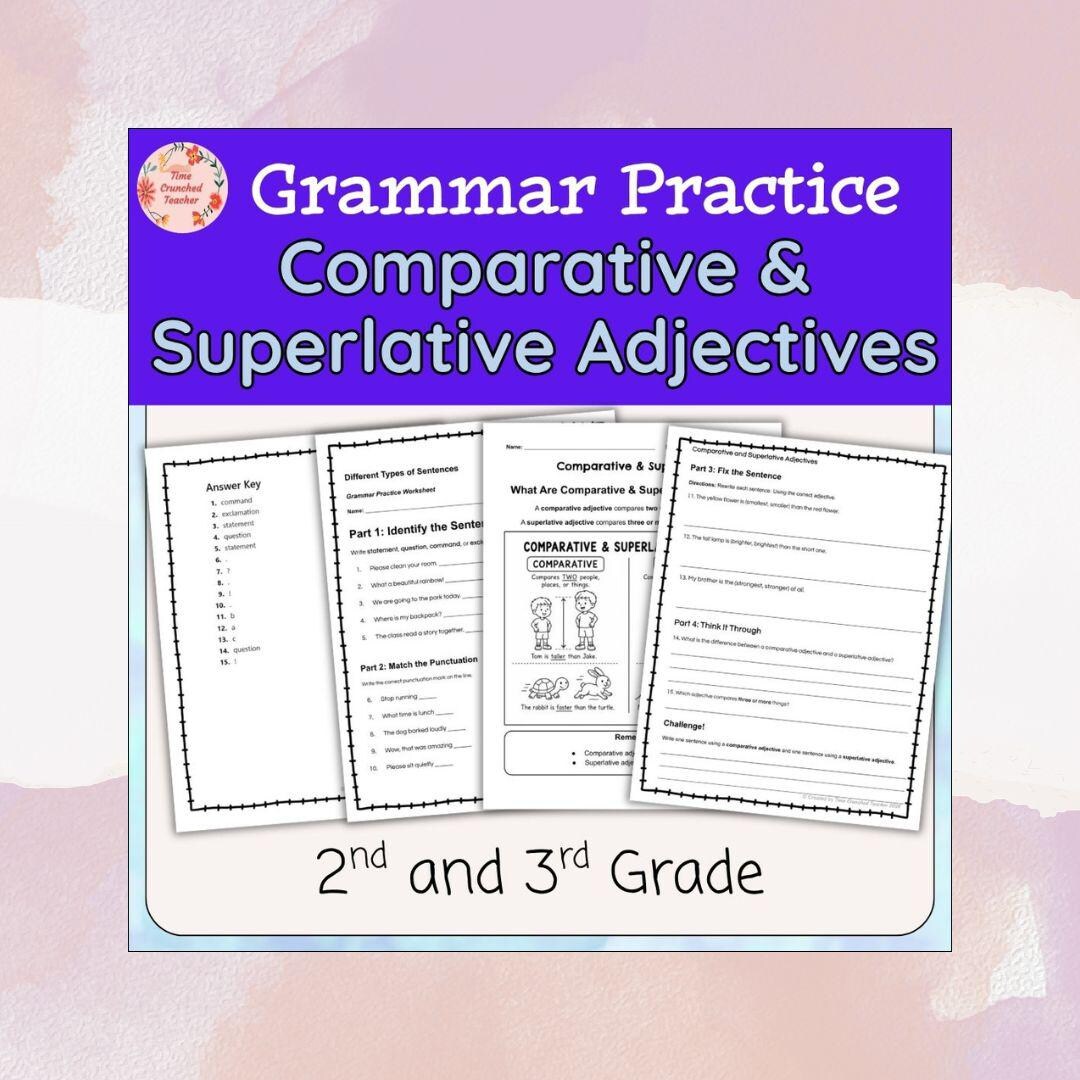 Comparative and Superlative Adjectives Worksheets | 2nd & 3rd Grade ...